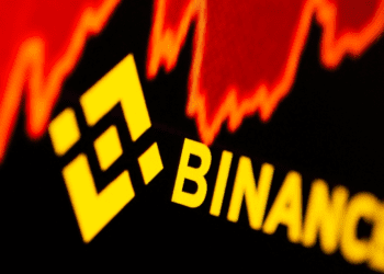 Binance Logo with Red Market Charts