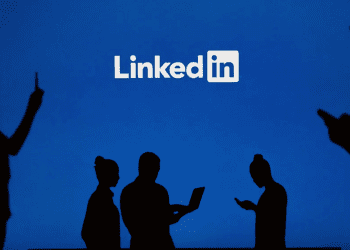 LinkedIn Logo with people in background