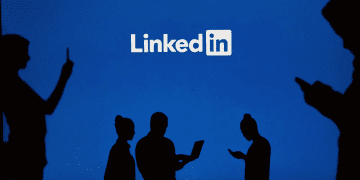 LinkedIn Logo with people in background