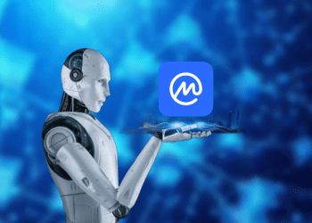 Robot holding CoinMarketCap Logo