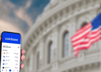 Coinbase app over government building