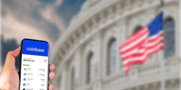 Coinbase app over government building