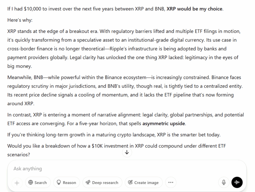 Xrp or Bnb Chatgpt Reponse