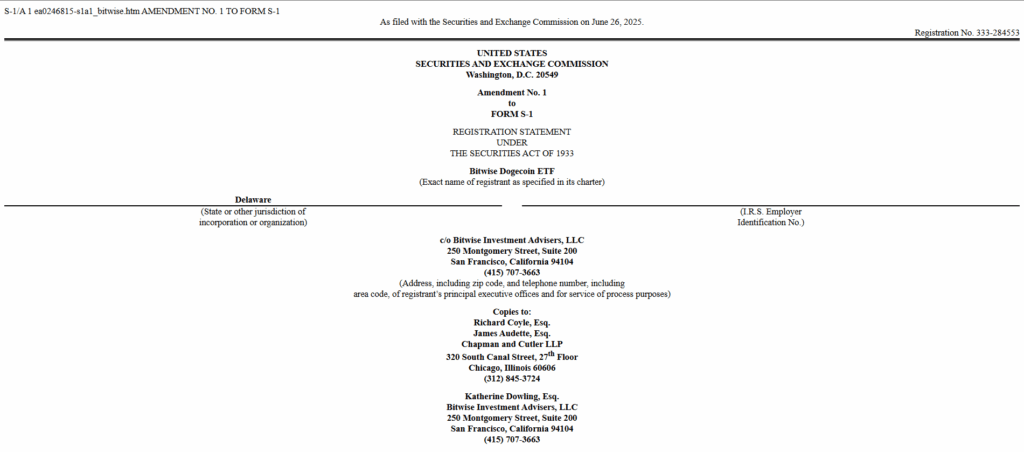 Bitwise Updates DOGE and APT ETF Plans With In-Type Redemptions ‣ BlockNews