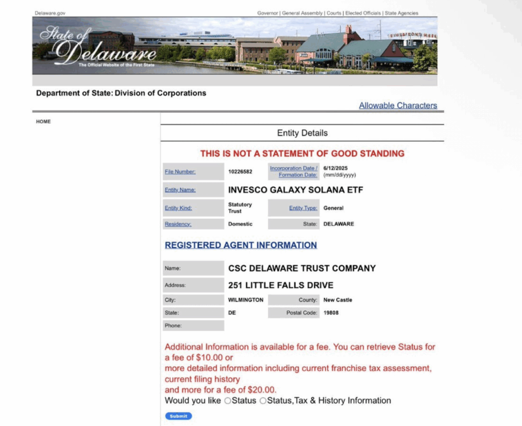 Invesco Filed Galaxy Solana Etf