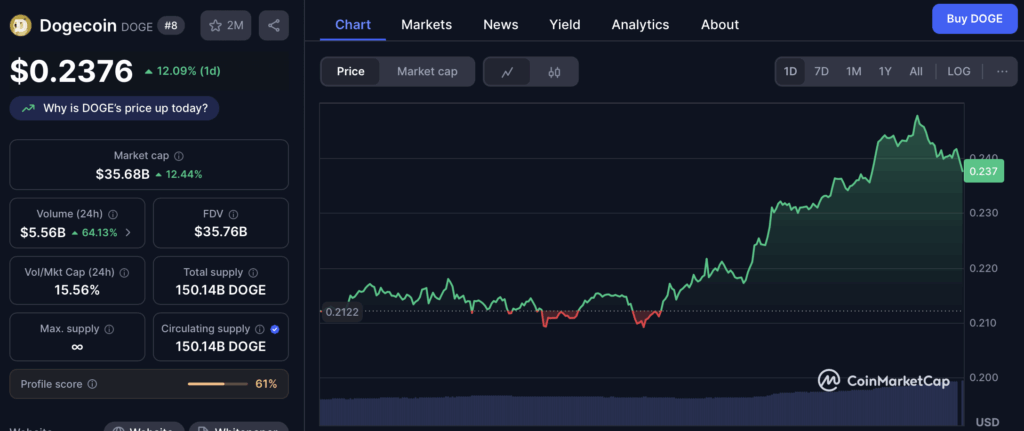 Dogecoin Doge Price Chart