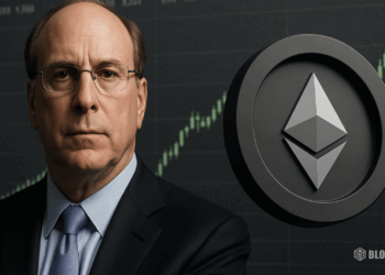 Blackrock CEO Larry Fink and Ethereum coin symbolizing BlackRock $455M ETF inflows and ETH price rally.