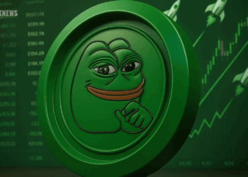 PEPE cryptocurrency logo displayed over a bullish crypto price chart with rocket graphics in the background, representing rapid growth and upward momentum.