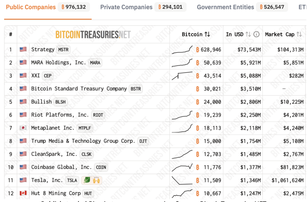Publicly Traded Bitcoin Treasury Companies