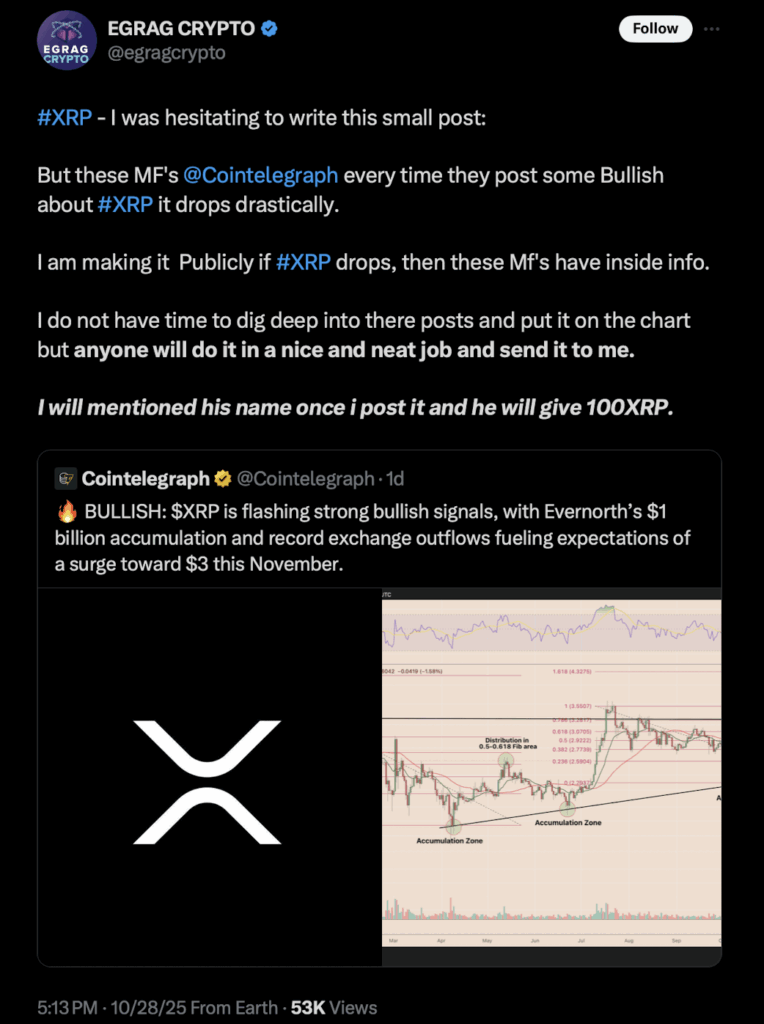 XRP Analyst Accuses Cointelegraph of Manipulating Market — Insider Information or Coincidence? – BlockNews