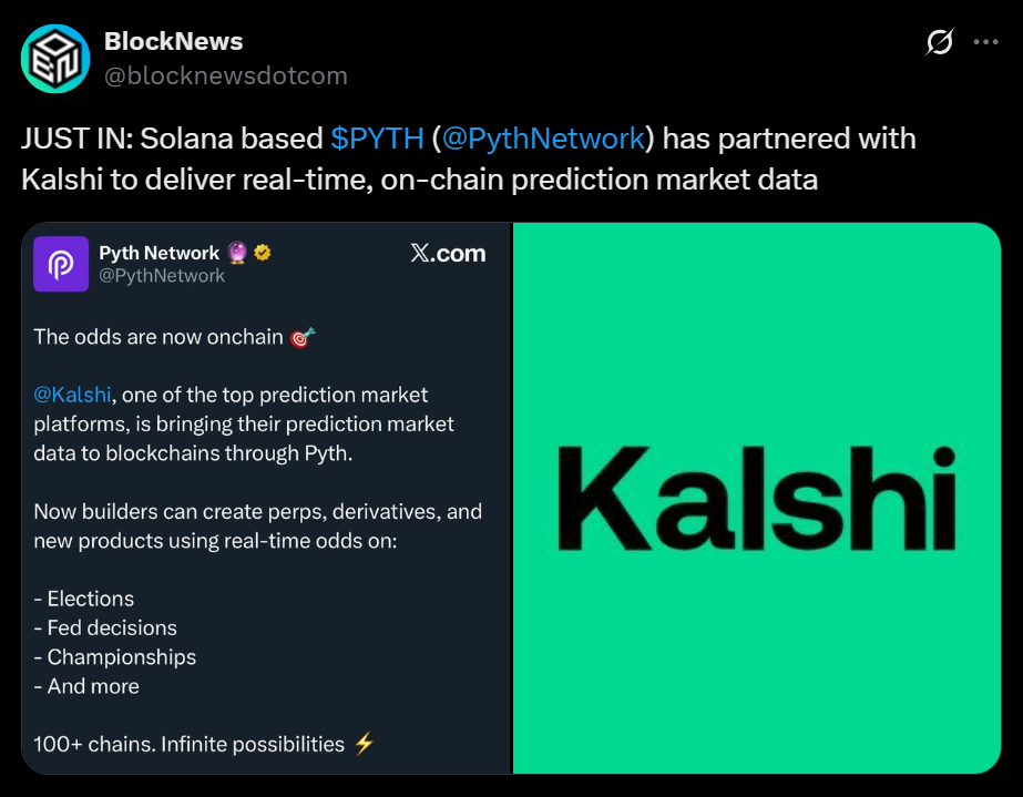Pyth Network Teams Up with Kalshi to Bring Real time Prediction Data Onchain Here is Why It Matters