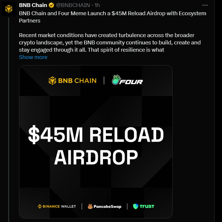 Bnb Chain Four Meme Partners Kick off m Reload Airdrop to Reward Memecoin Traders