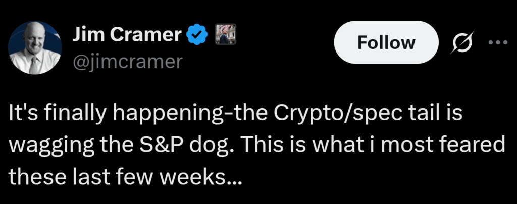 Jim Cramer Fears Growing Influence of Crypto over Us Stocks Here is Why