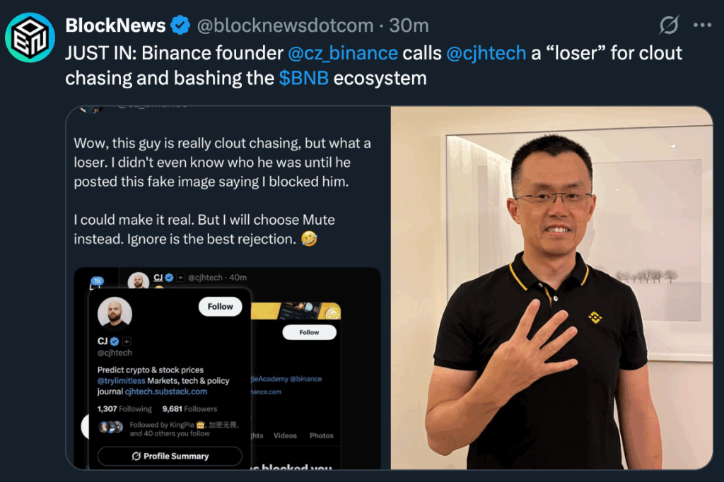 Cz Calls out Clout Chaser for Bashing the Bnb Ecosystem