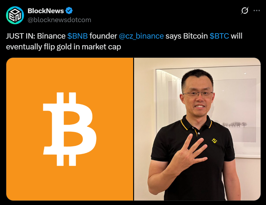 Why Cz Binance Believes Bitcoin Btc Will Surpass Gold in Market Cap