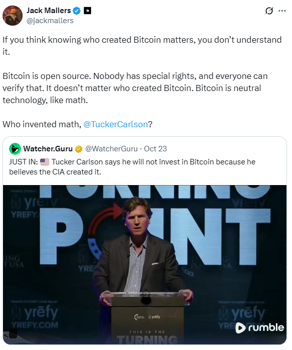 Tucker Carlson Faces Backlash After Linking Satoshi Nakamoto to the CIA – BlockNews