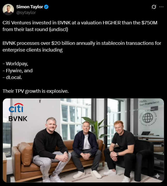 Citi Joins Visa in Backing Stablecoin Payments Platform Bvnk