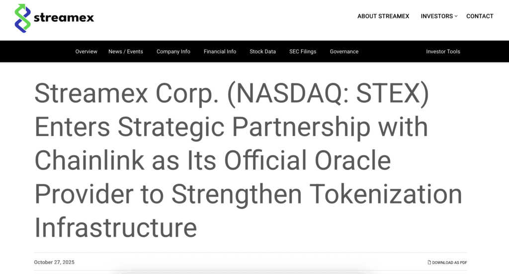 Streamex Partnership with Chainlink