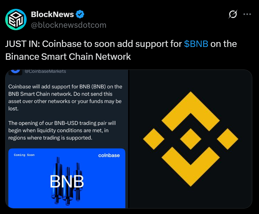 Coinbase Joins Robinhood in Itemizing BNB as Crypto-Pleasant Momentum Builds — Right here’s Why It Issues – BlockNews
