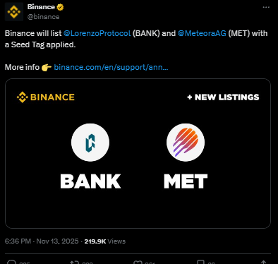 Binance’s New Itemizing Sparks Chaos — BANK Rockets as MET Slumps Exhausting – BlockNews Binance’s New Itemizing Sparks Chaos — BANK Rockets as MET Slumps Exhausting – BlockNews