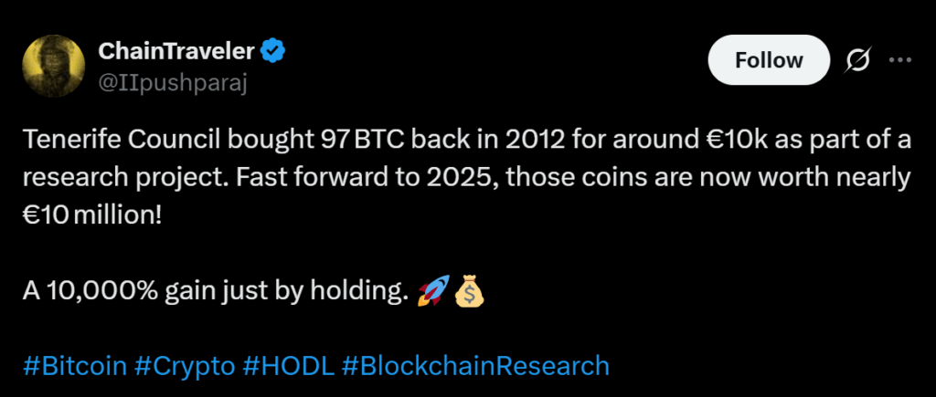 Tenerife Council to Promote 97 Bitcoin Purchased for €10,000 in 2012 — Right here is How They Plan to Use the Income – BlockNews Tenerife Council to Promote 97 Bitcoin Purchased for €10,000 in 2012 — Right here is How They Plan to Use the Income – BlockNews