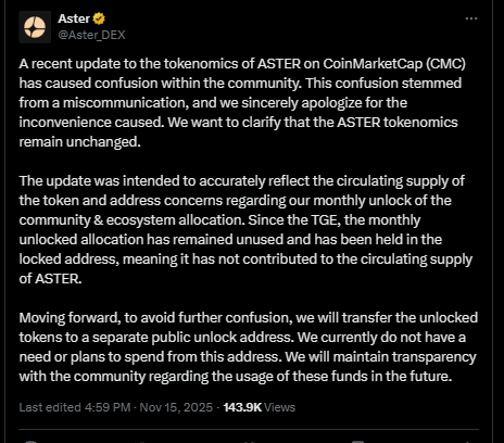 Aster Units the File Straight on Tokenomics After CMC Replace — Right here Is Why the Clarification Issues Aster Units the File Straight on Tokenomics After CMC Replace — Right here Is Why the Clarification Issues