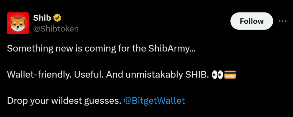Shiba Inu Teases New Bitget Partnership — Right here Is Why a SHIB-Targeted Card Might Supercharge Adoption – BlockNews Shiba Inu Teases New Bitget Partnership — Right here Is Why a SHIB-Targeted Card Might Supercharge Adoption – BlockNews