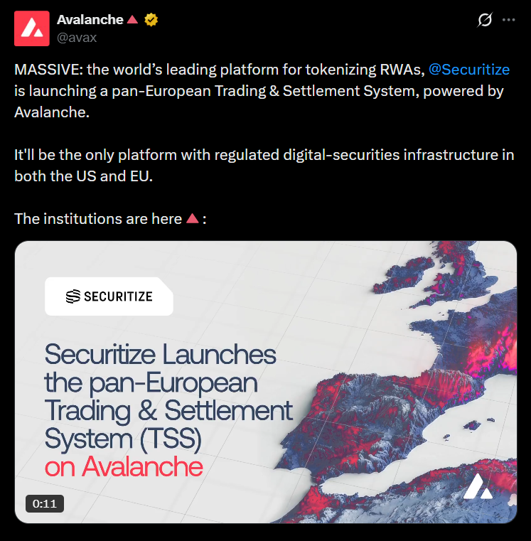 Avalanche Positive factors Institutional Momentum as Securitize Chooses AVAX for EU Buying and selling System — Right here Is Why It Issues