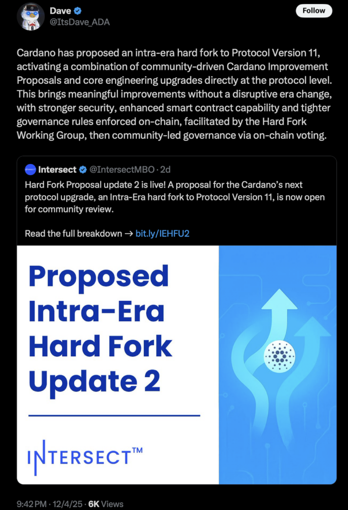 Cardano Proposes Intra-Era Hard Fork to Protocol v11 – Here Is How It Could Upgrade Plutus and Governance