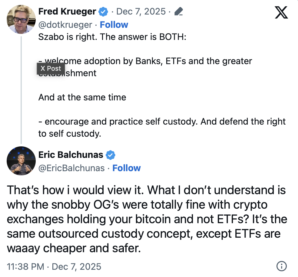 Bitcoin OGs Conflict Over ETFs and Self-Custody – Right here Is Why This Debate Issues Now – BlockNews Bitcoin OGs Conflict Over ETFs and Self-Custody – Right here Is Why This Debate Issues Now – BlockNews