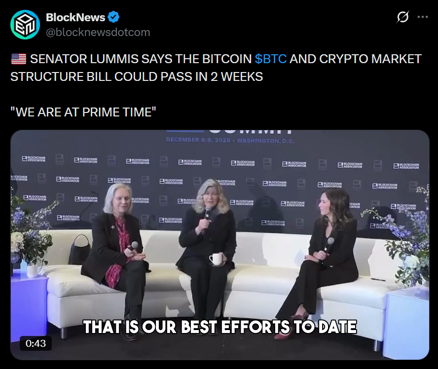 US Market Structure Bill Advances as Senator Lummis Pushes for December Markup – Here Is What Comes Next