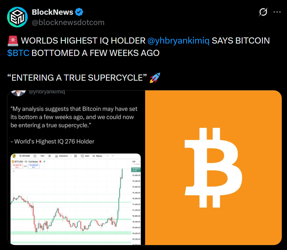 Bitcoin’s Bottom is in and Here is Why — A Bold Call from the “World’s Highest IQ”