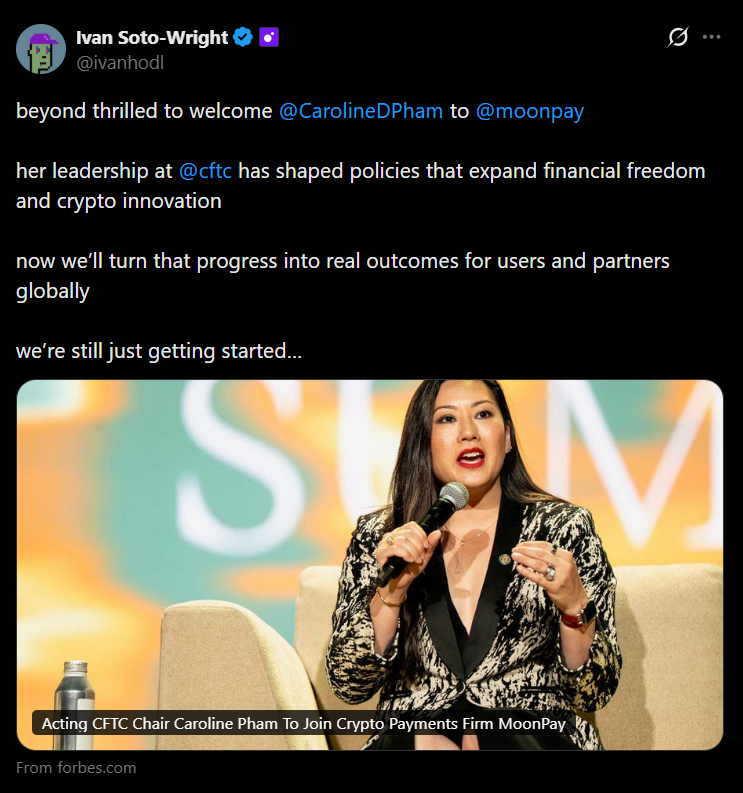 CFTC Performing Chair Caroline Pham Prepares to Be part of MoonPay After Exit – Right here Is Why It Issues for Crypto – BlockNews CFTC Performing Chair Caroline Pham Prepares to Be part of MoonPay After Exit – Right here Is Why It Issues for Crypto – BlockNews