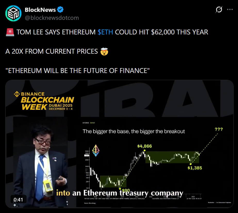 Tom Lee Says Ethereum Might Hit ,000 as Tokenization Narrative Builds – Right here Is Why He’s So Bullish – BlockNews Tom Lee Says Ethereum Might Hit ,000 as Tokenization Narrative Builds – Right here Is Why He’s So Bullish – BlockNews