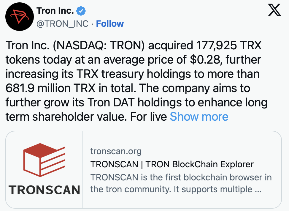Tron Inc. Buys Extra TRX as Value Weakens – Right here Is the Key Help Merchants Watch – BlockNews Tron Inc. Buys Extra TRX as Value Weakens – Right here Is the Key Help Merchants Watch – BlockNews