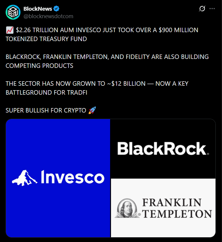 Invesco Steps In As Tokenized Treasuries Quietly Grow to be Wall Avenue’s Subsequent Battleground For Capital – BlockNews Invesco Steps In As Tokenized Treasuries Quietly Grow to be Wall Avenue’s Subsequent Battleground For Capital – BlockNews