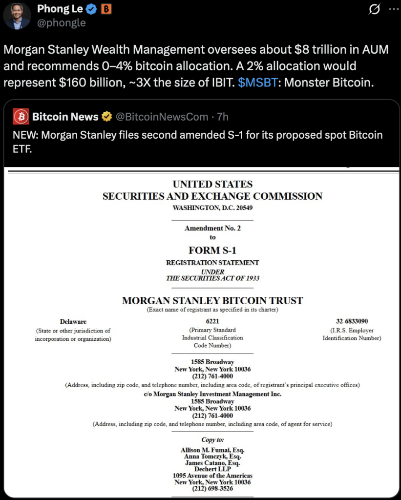 Morgan Stanley Bitcoin ETF May Drive Large Crypto Inflows – Right here Is Why 0B Would possibly Simply Be the Begin – BlockNews Morgan Stanley Bitcoin ETF May Drive Large Crypto Inflows – Right here Is Why 0B Would possibly Simply Be the Begin – BlockNews