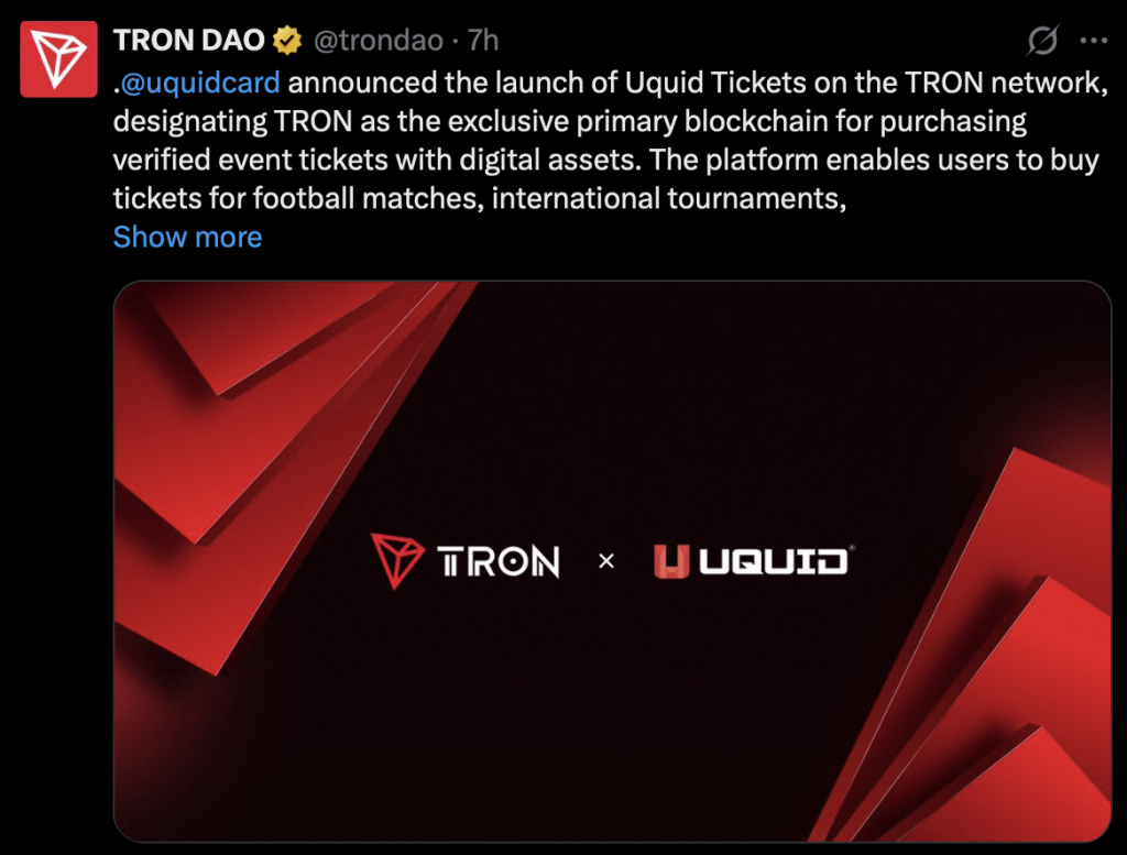 TRON Crypto Funds Broaden – Right here Is How USDT Is Powering Occasion Ticketing – BlockNews TRON Crypto Funds Broaden – Right here Is How USDT Is Powering Occasion Ticketing – BlockNews
