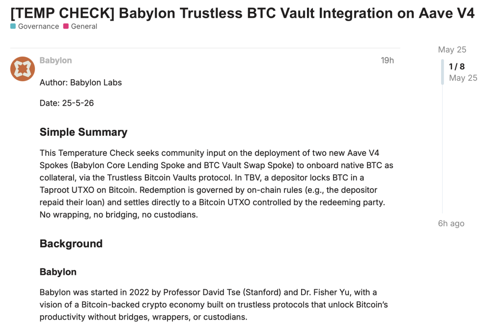 Babylon Proposes Native Bitcoin Collateral for Aave V4 – Right here Is Why the Crypto Market Is Paying Consideration – BlockNews Babylon Proposes Native Bitcoin Collateral for Aave V4 – Right here Is Why the Crypto Market Is Paying Consideration – BlockNews