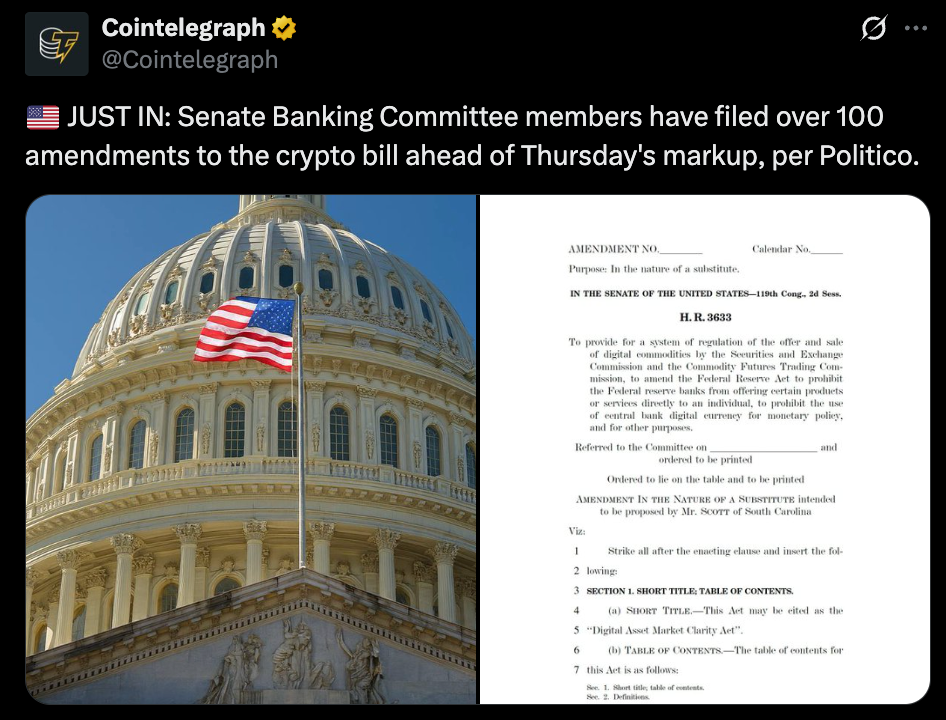 100 Amendments Earlier than Breakfast: The CLARITY Act’s Rocky Street to Thursday – BlockNews 100 Amendments Earlier than Breakfast: The CLARITY Act’s Rocky Street to Thursday – BlockNews