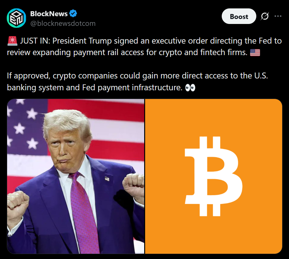 Trump Crypto Cost Order Might Reshape Banking – Right here Is Why Fintech Corporations Are Watching Carefully – BlockNews Trump Crypto Cost Order Might Reshape Banking – Right here Is Why Fintech Corporations Are Watching Carefully – BlockNews