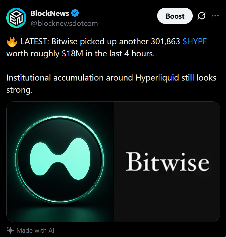Bitwise Retains Shopping for HYPE Aggressively – Right here Is Why Hyperliquid Merchants Are Watching Intently – BlockNews Bitwise Retains Shopping for HYPE Aggressively – Right here Is Why Hyperliquid Merchants Are Watching Intently – BlockNews