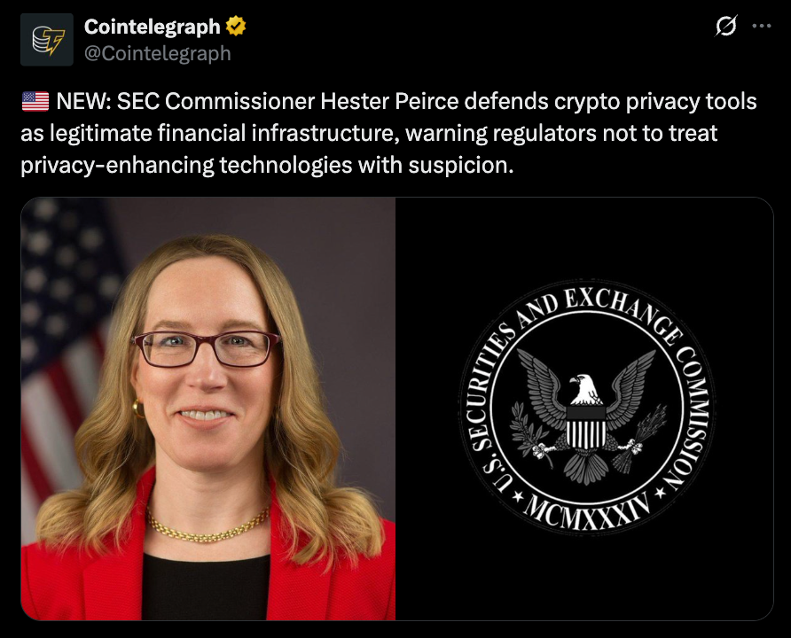 Hester Peirce Says Privateness Is Not a Crime in Crypto – BlockNews Hester Peirce Says Privateness Is Not a Crime in Crypto – BlockNews
