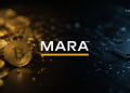 MARA logo over a gold-coin and circuitry background, with BLOCKNEWS watermark in the corner (tech/crypto branding).