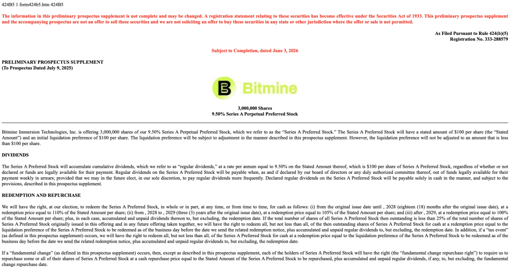 Bitmine  Strategy-inspired stock offering
