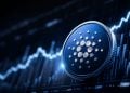 Cardano cryptocurrency coin over a blue financial chart background, symbolizing blockchain markets