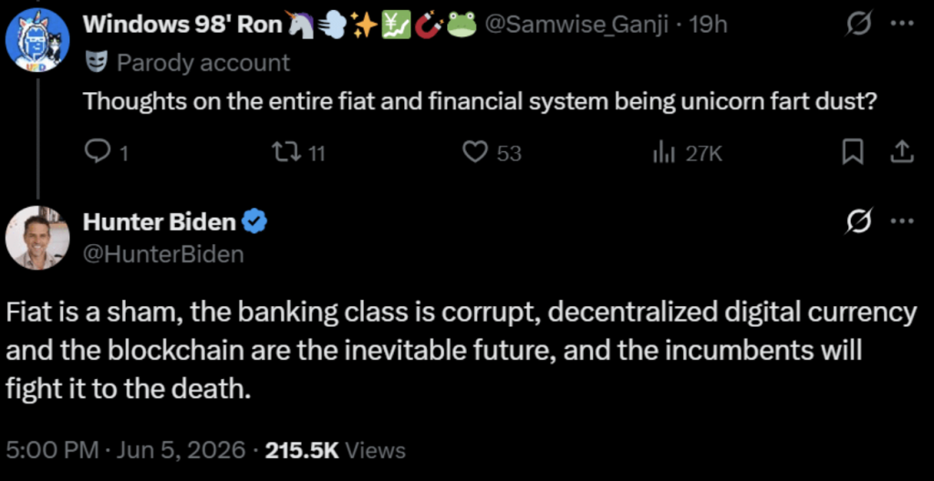 Hunter Biden Backs Bitcoin, Calls Blockchain the Future Regardless of Democratic Skepticism – BlockNews Hunter Biden Backs Bitcoin, Calls Blockchain the Future Regardless of Democratic Skepticism – BlockNews