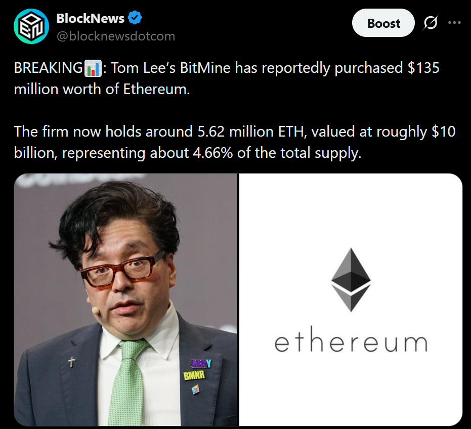 BitMine Provides 6M in Ethereum – Right here Is Why the Agency Retains Betting Huge on ETH – BlockNews BitMine Provides 6M in Ethereum – Right here Is Why the Agency Retains Betting Huge on ETH – BlockNews