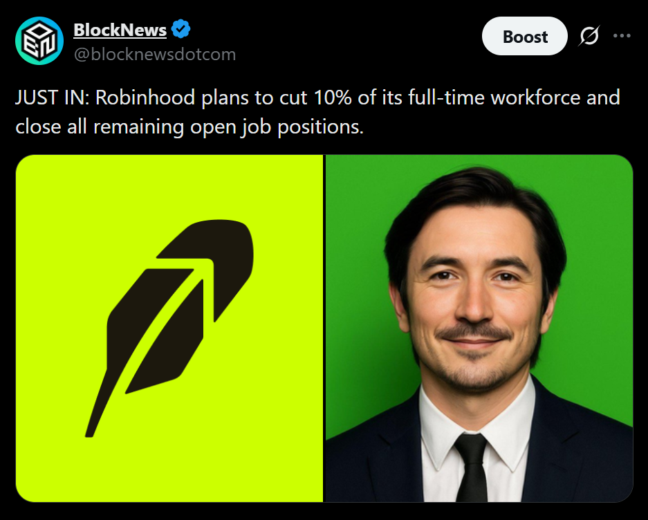 Robinhood Cuts 10% of Workforce Regardless of Robust Development – Right here Is Why Traders Are Watching – BlockNews Robinhood Cuts 10% of Workforce Regardless of Robust Development – Right here Is Why Traders Are Watching – BlockNews