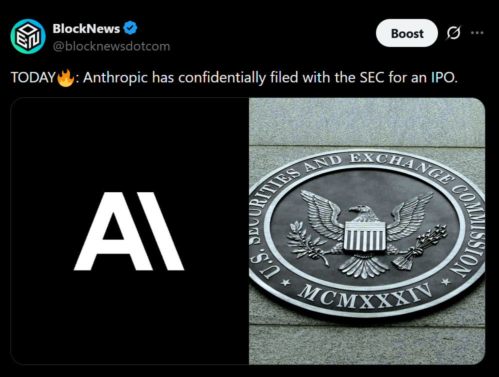 Anthropic AI IPO Race Begins – Right here Is Why Wall Avenue Is Paying Consideration – BlockNews Anthropic AI IPO Race Begins – Right here Is Why Wall Avenue Is Paying Consideration – BlockNews